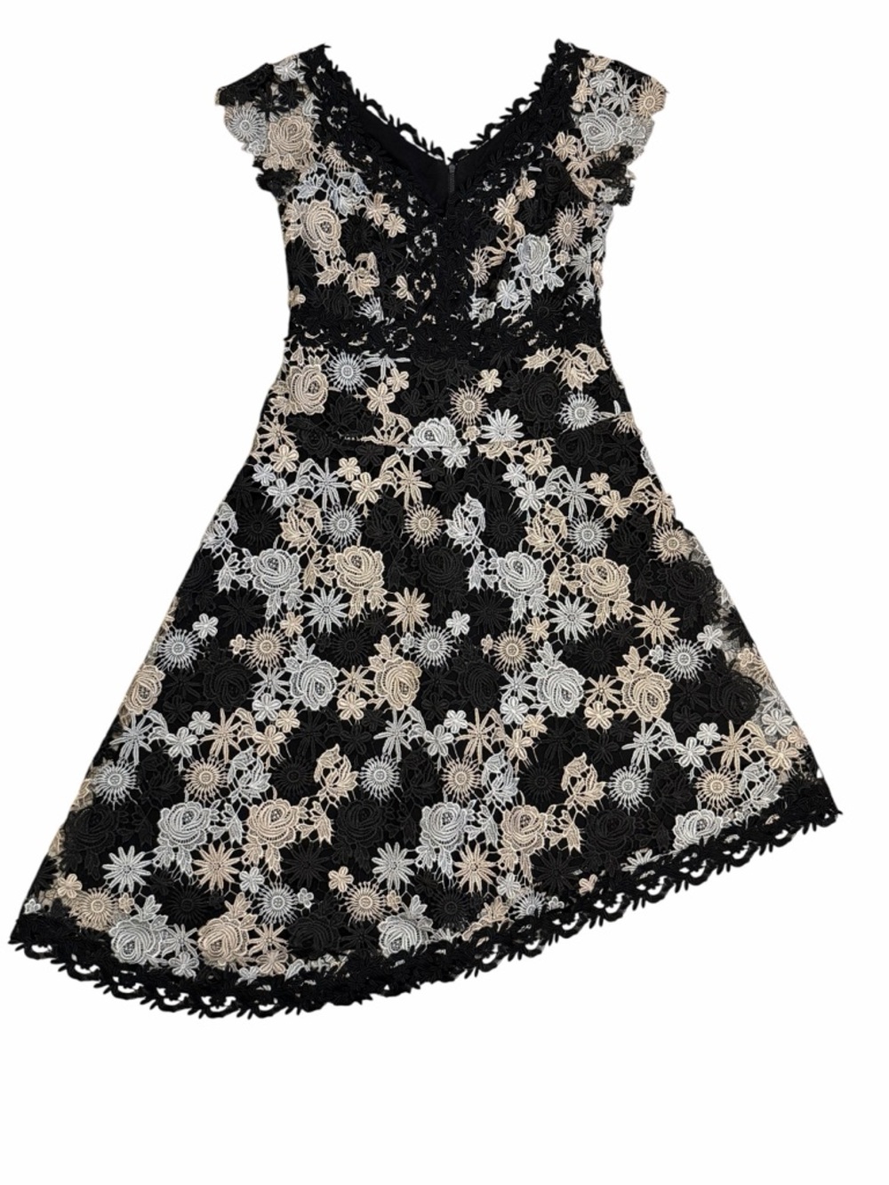 Nanette Lepore High Roller Dress Floral Lace V Neck Asymmetrical Black 4 - Picture 8 of 13